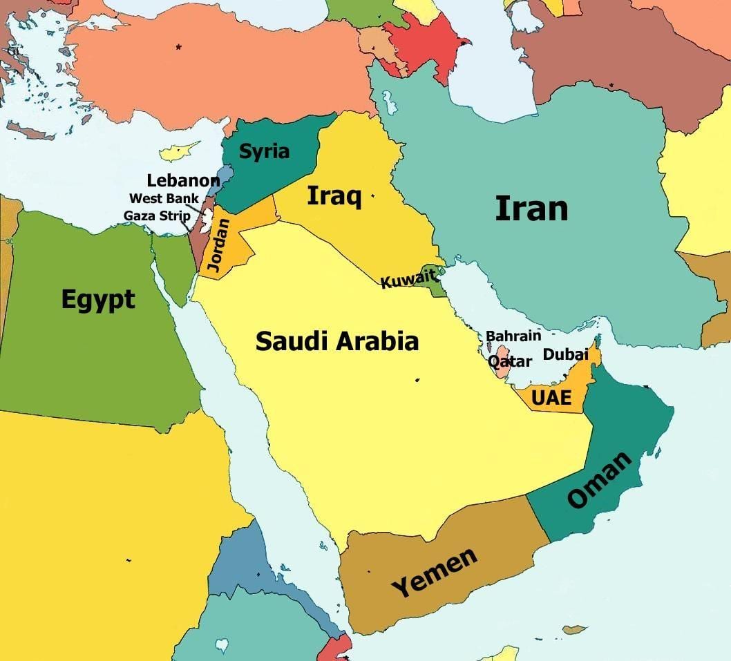 mapa de qatar e os países veciños