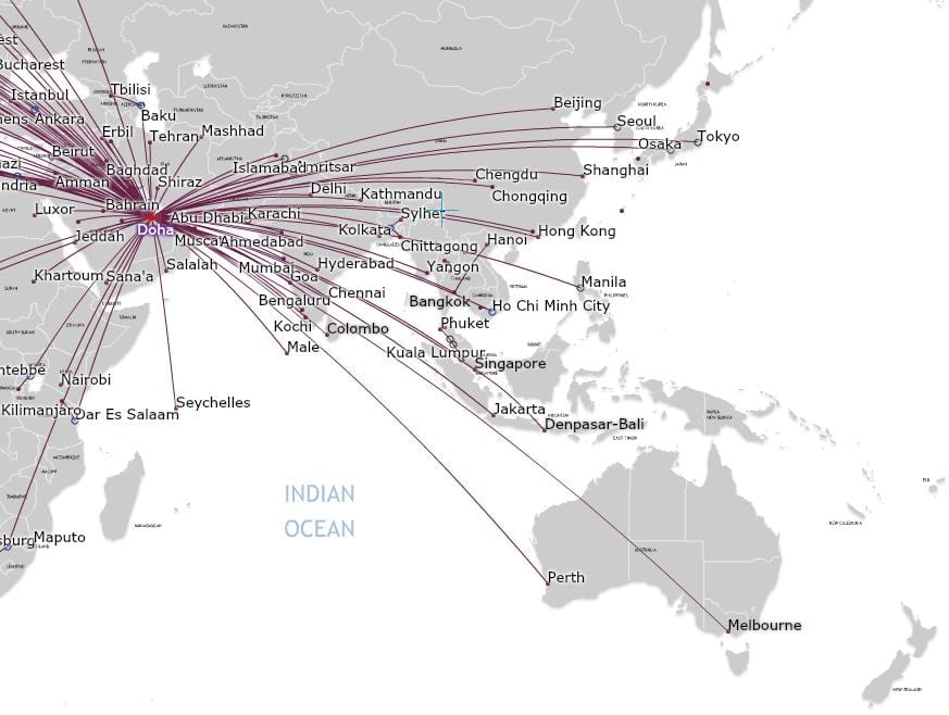qatar compañías aéreas mapa