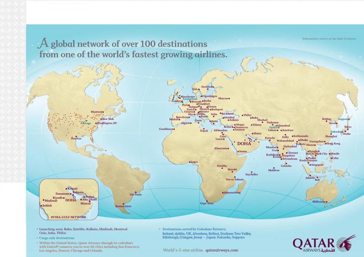 qatar voo rutas mapa